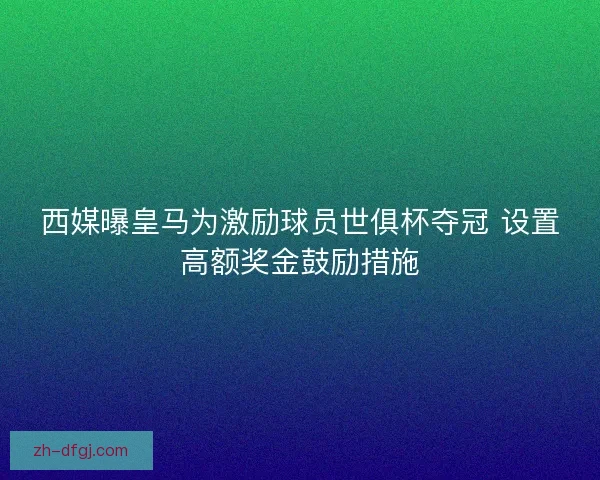 西媒曝皇马为激励球员世俱杯夺冠 设置高额奖金鼓励措施